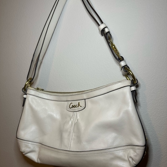 Coach Handbags - Coach Cream Leather Shoulder Bag with Gold Accents